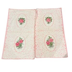2 Vtg Bath Towel Cannon Royal Family Pink White Double Rose Sculpted Plush EUC